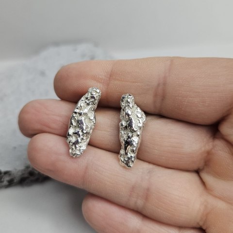 Bryłki kolczyki duże srebrne gniecione