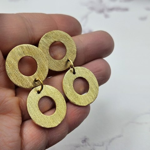 CIRCA podwójne eleganckie kolczyki koła sztyfty pozłacane