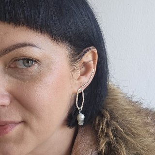 Fale sztyfty organiczne nieregularne srebrne z dużą słodkowodną perłą