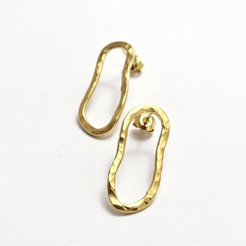 Kolczyki Fale małe slim pozłacane, nieregularne, młotkowane na sztyfcie