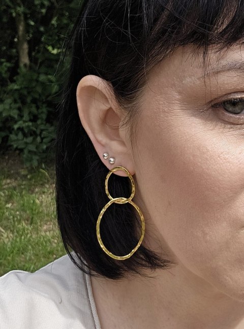 Kolczyki podwójne pozłacane Fale o nieregularnym organicznym kształcie