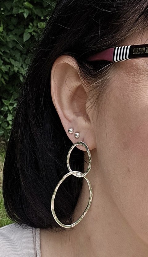 Kolczyki podwójne srebrne Fale o nieregularnym kształcie