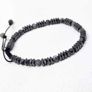 Męska Bransoletka z szarego hematytu i larvikitu