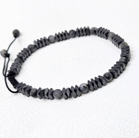 Męska Bransoletka z szarego hematytu i larvikitu