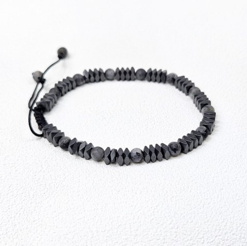 Męska Bransoletka z szarego hematytu i larvikitu