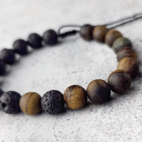 Męska bransoletka z Tygrysim okiem i Lawą