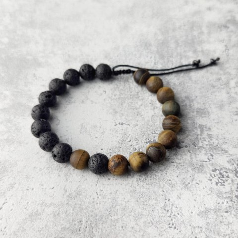 Męska bransoletka z Tygrysim okiem i Lawą