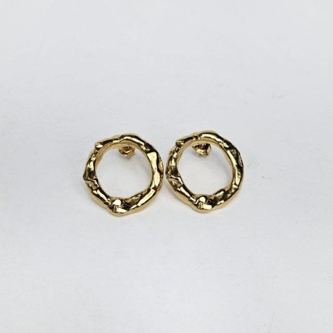 Nieregularne srebrne pozłacane kolczyki małe koła sztyfty Volcano