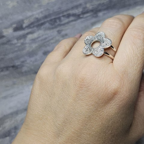 Pierścionek kwiatek niezapominajka, srebro